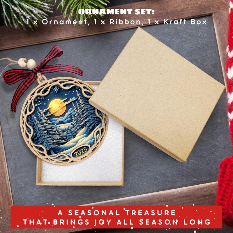 SUCHAGIFT Christmas Ornament 2025 - Moon Winter Forest Christmas Tree Ornaments, Blue Gold Moon Ornaments for Xmas Tree - Wood Holiday Ornament 2025 - Image 3